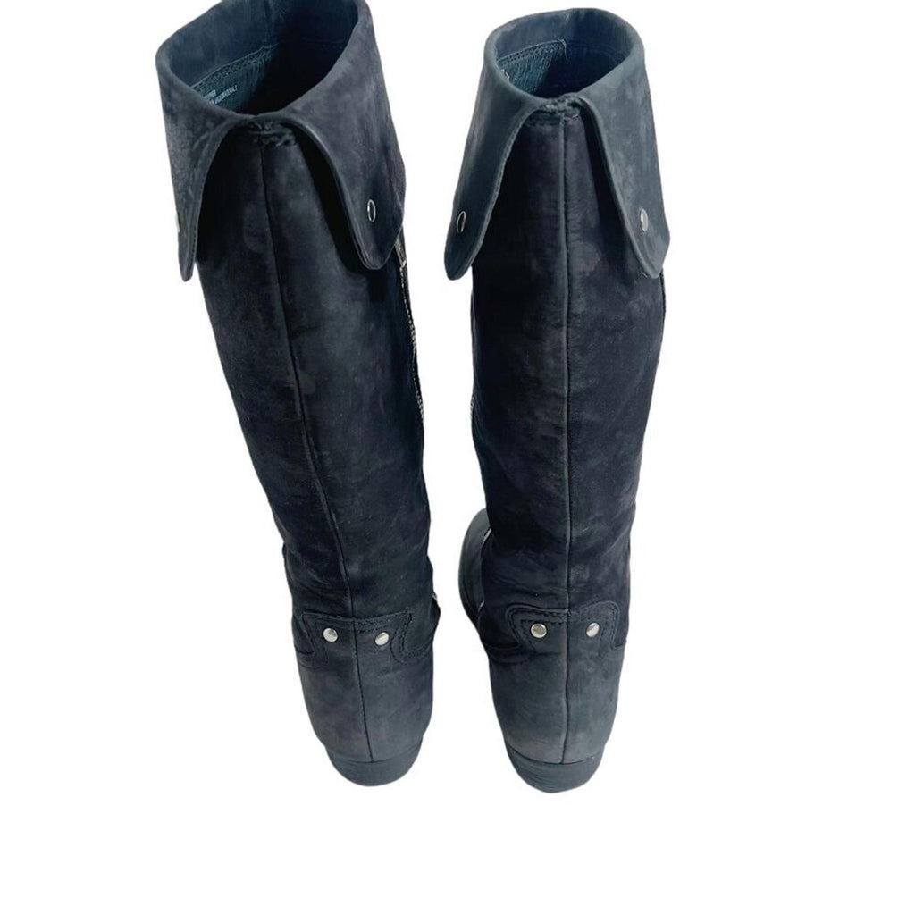 Born Grey Suede Knee High Foldover Zip Up Boots Women's Size 6.5