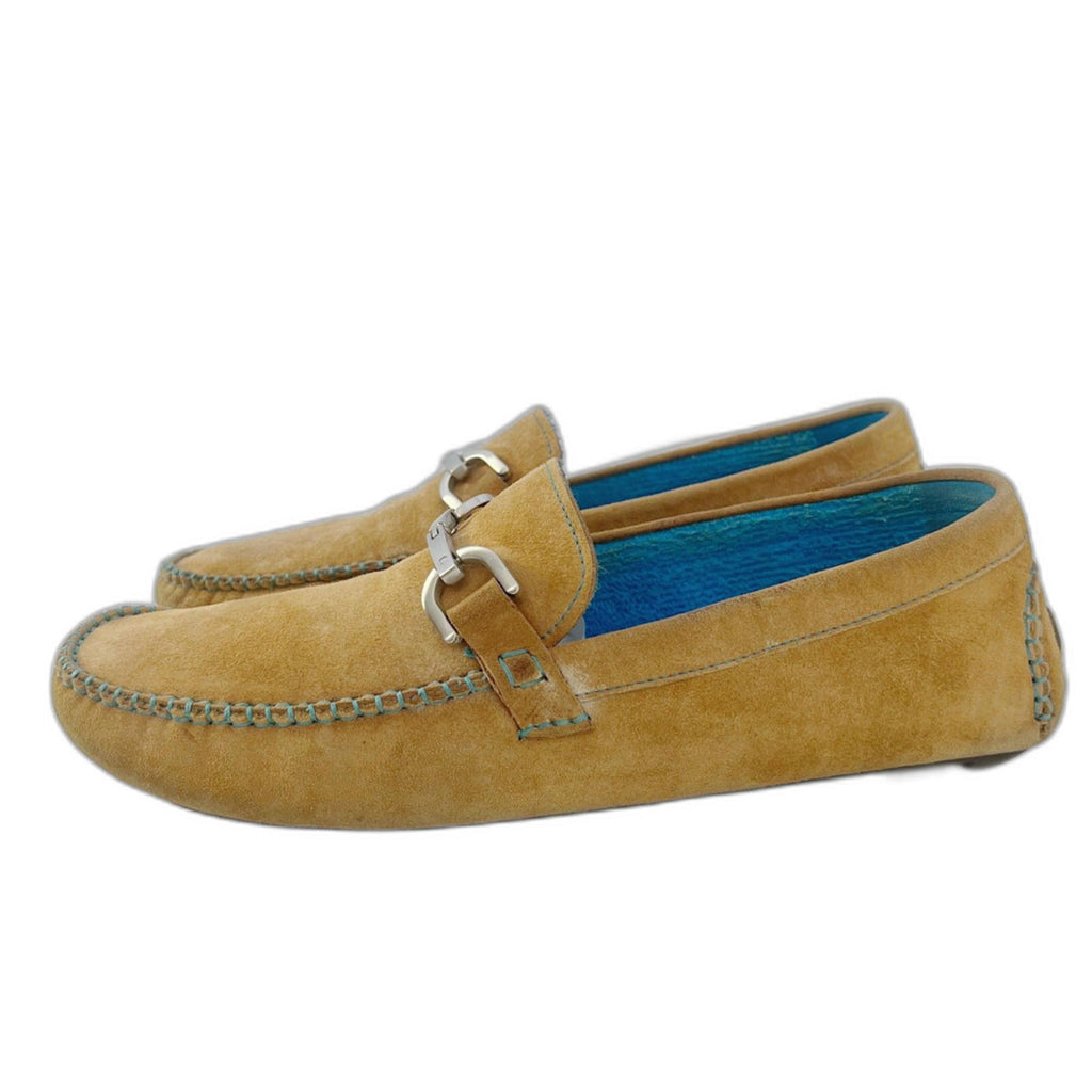 Donald J Pliner Men's Dacio Driver Tan Suede Horsebit Loafers Blue Size 10