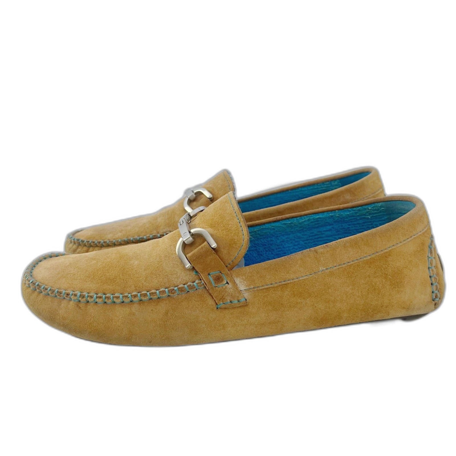 Donald J Pliner Men's Dacio Driver Tan Suede Horsebit Loafers Blue Size 10