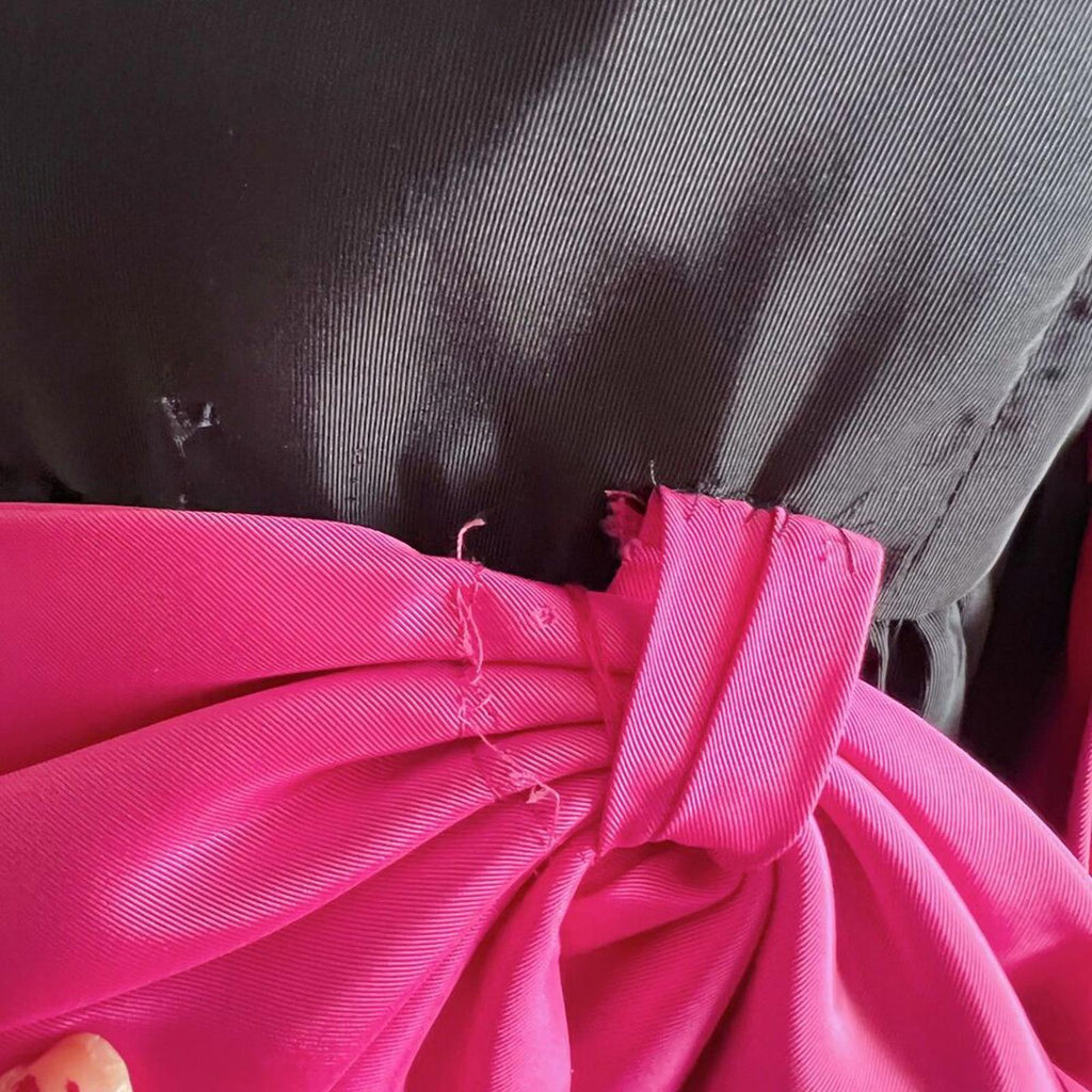 Vintage 80s Black Puff Sleeves Pink Bows Dress Party Prom Retro Size 7-8
