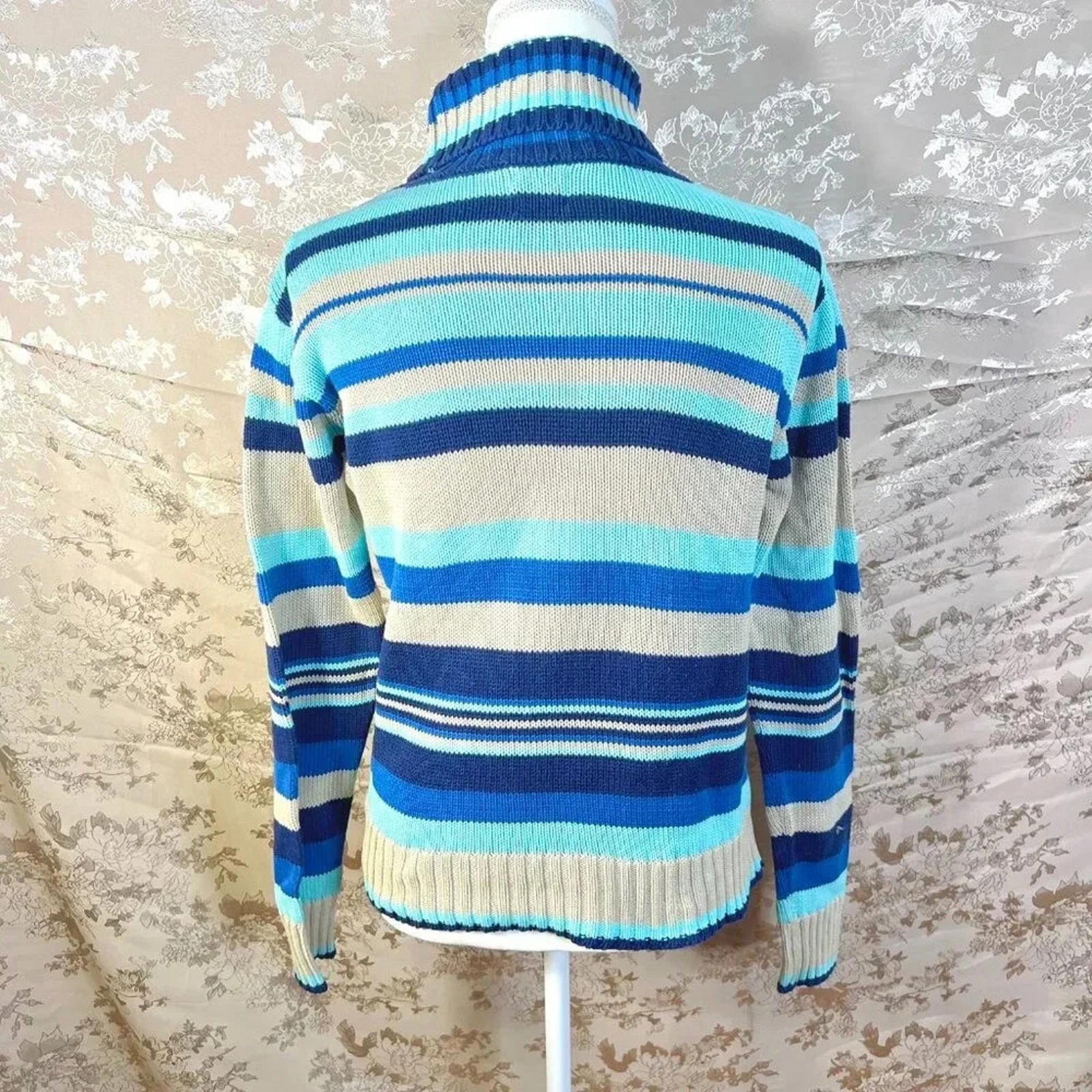 Vintage Pepe Jeans London Blue Striped Knit Turtleneck Sweater Women's Size S