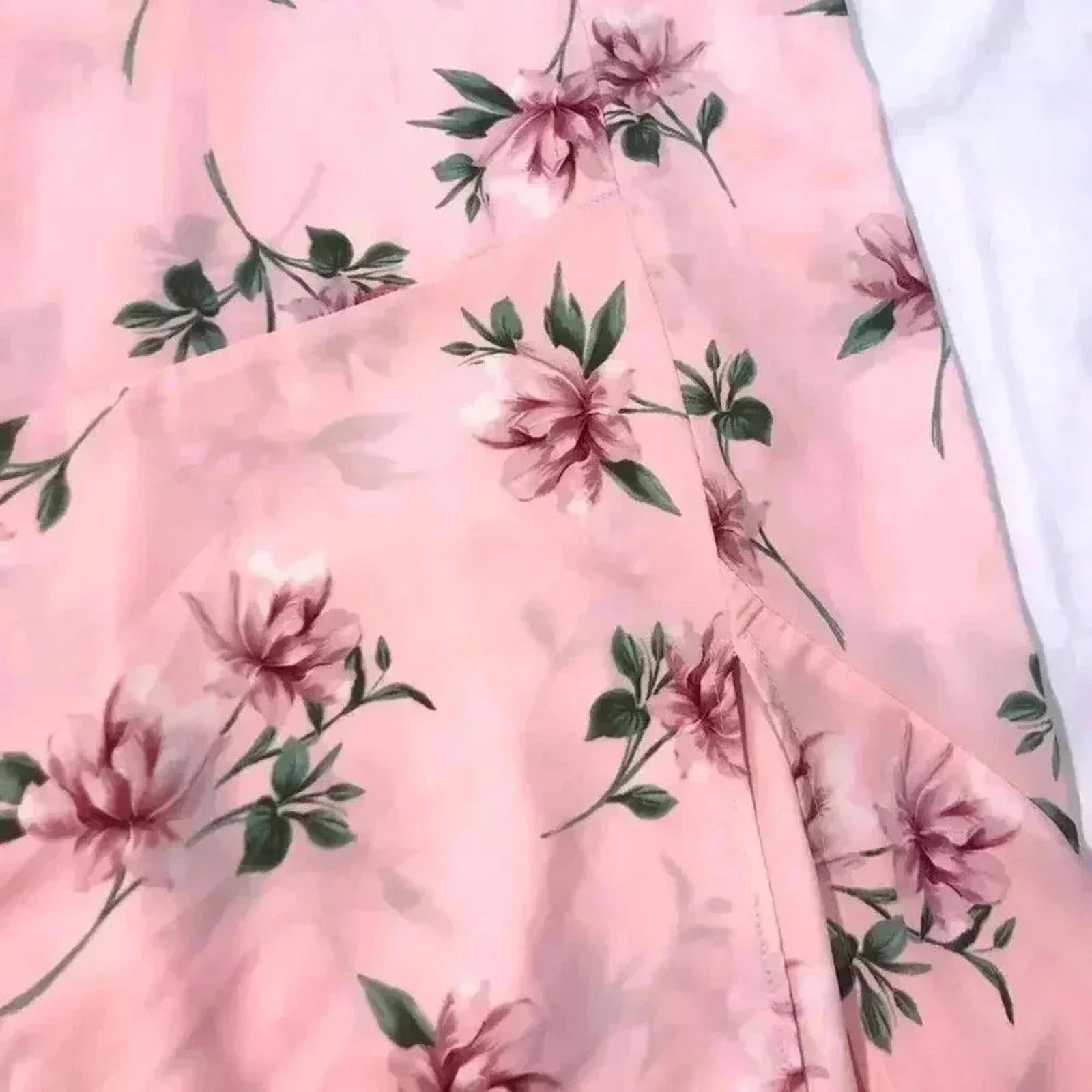 NWT Lush Pink Floral Maxi Dress Chiffon Girly Coquette Boho Chic Size M