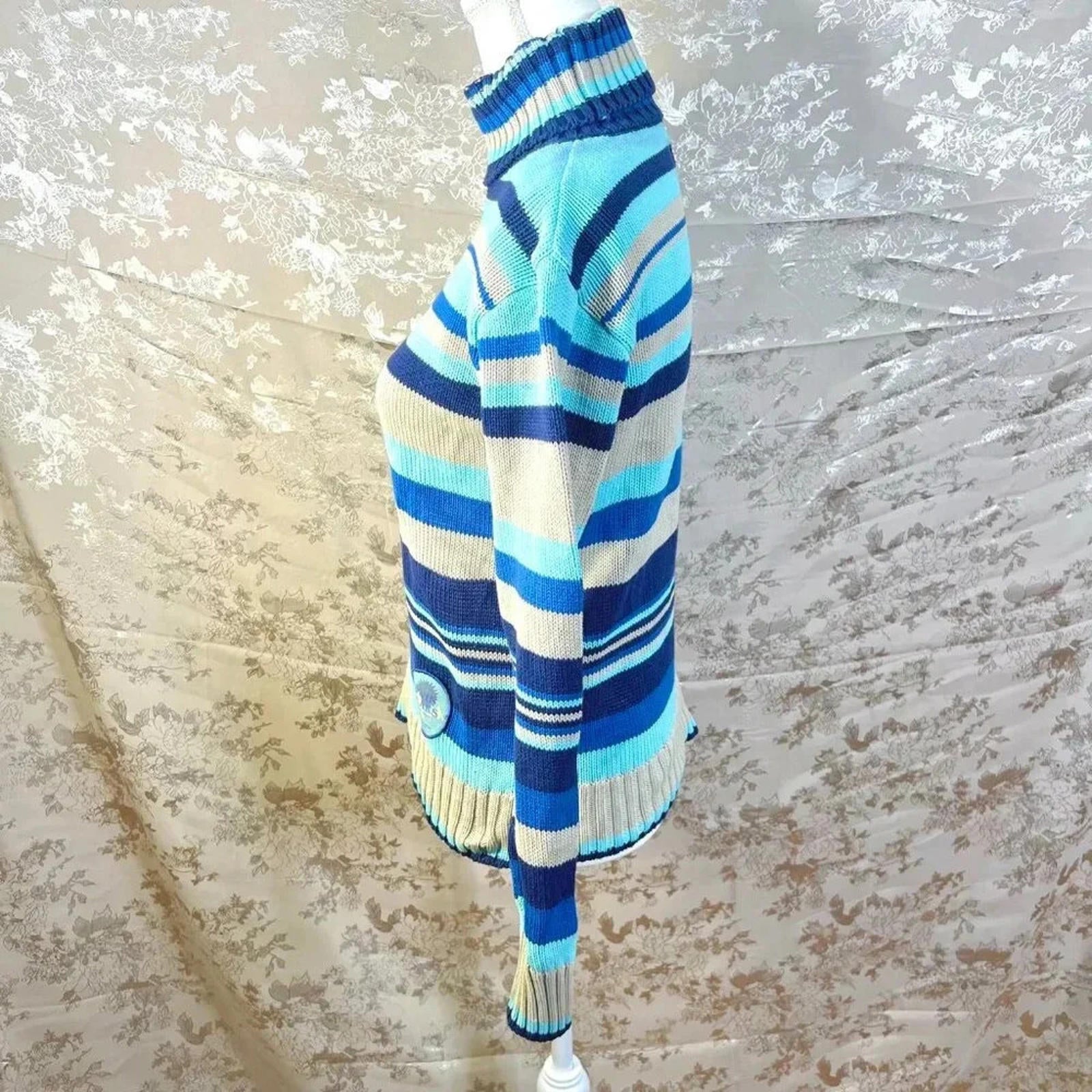 Vintage Pepe Jeans London Blue Striped Knit Turtleneck Sweater Women's Size S