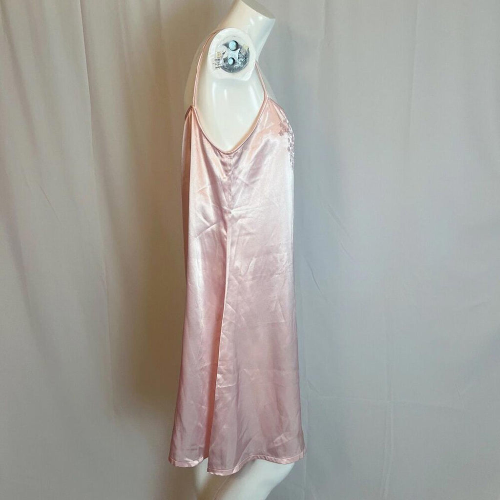 Vintage Private Moments Light Pink Satin Embroidered Slip Dress Coquette Size XL