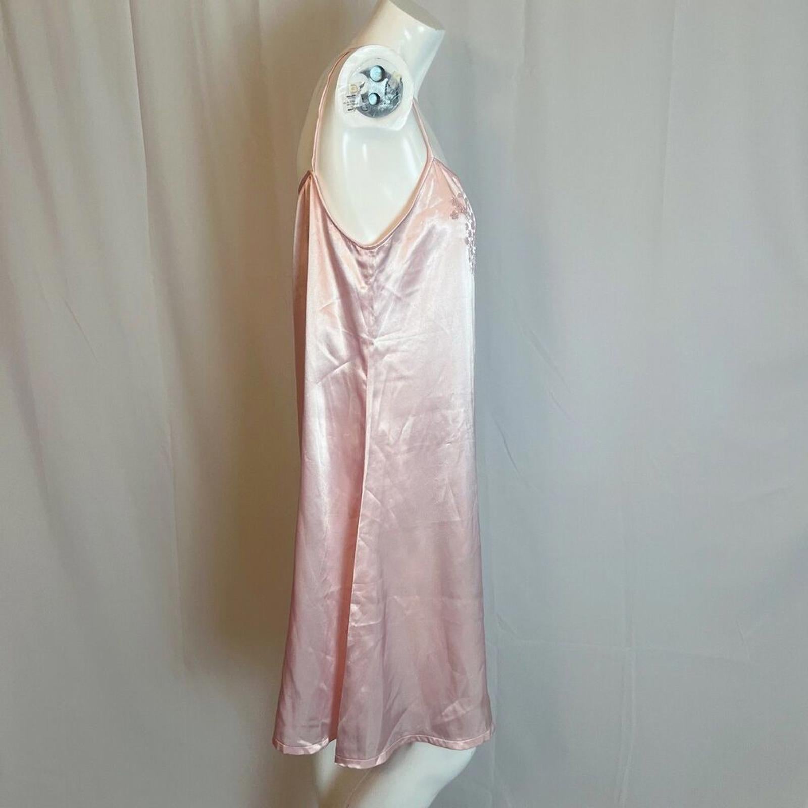 Vintage Private Moments Light Pink Satin Embroidered Slip Dress Coquette Size XL