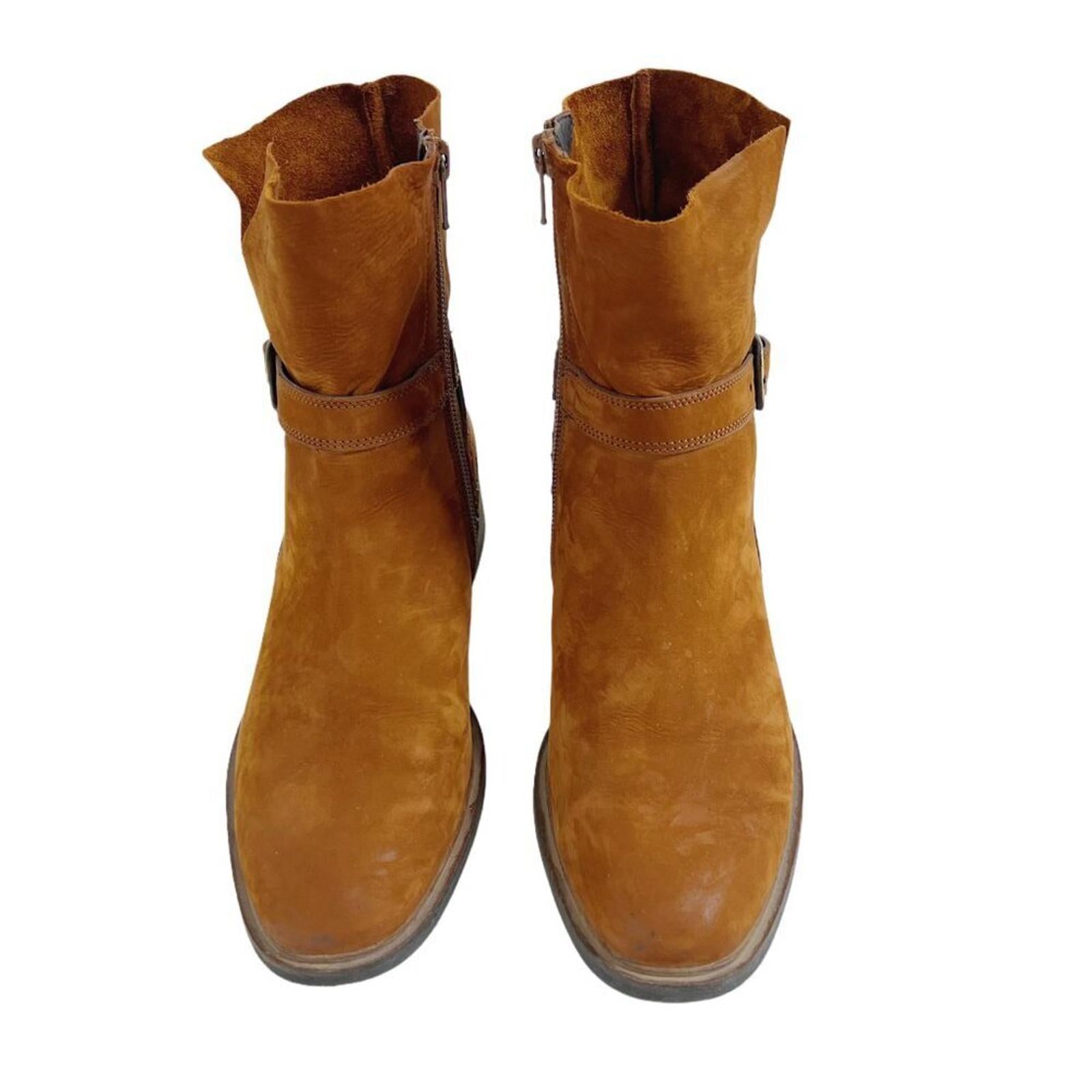 Paul Green Denver Belted Biker Moto Booties Ankle Boots in Toffee Suede Size 7
