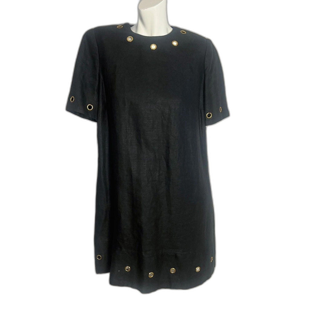 1980s Vintage Stanley Platos Martin Ross Black Shift Dress Grommets Size 12