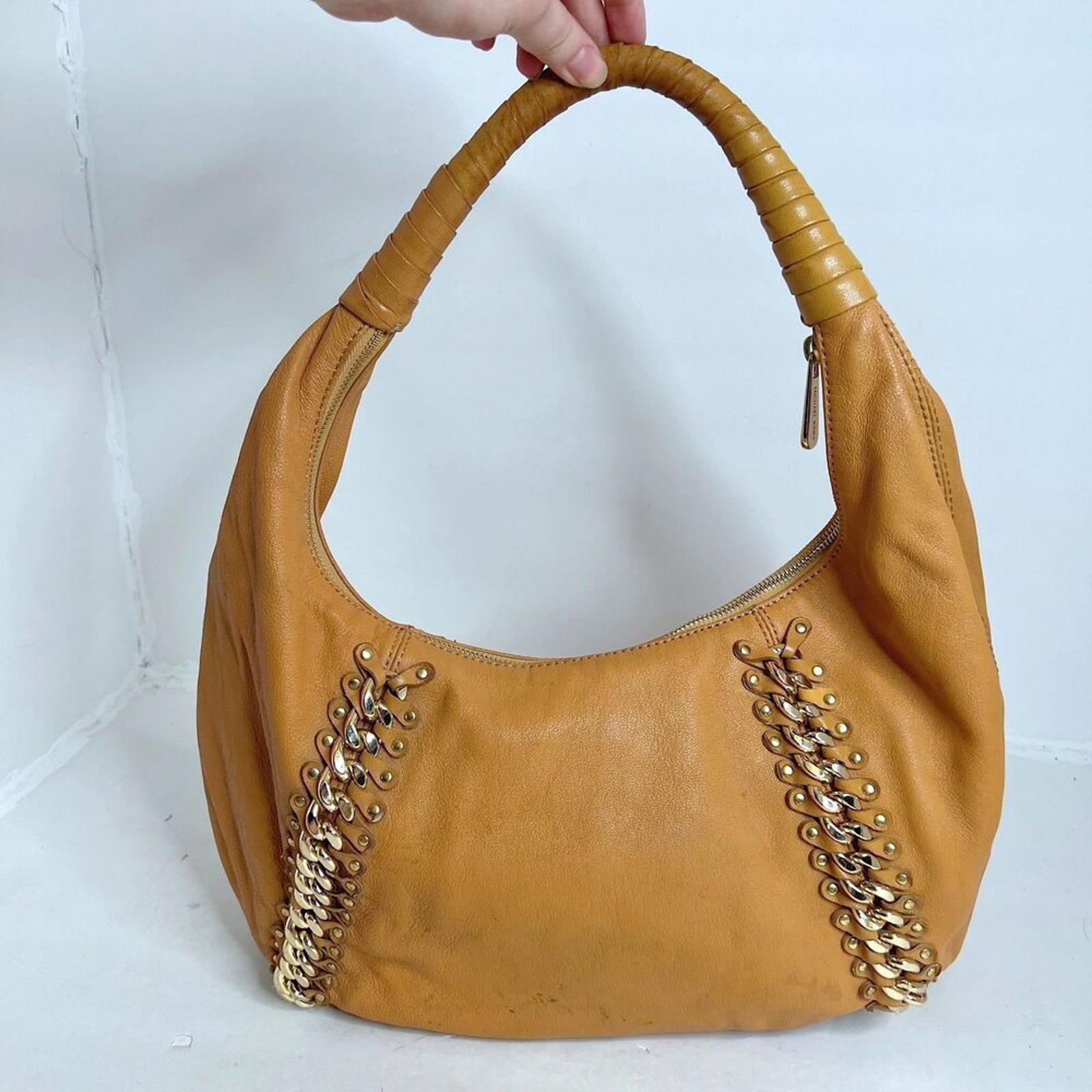 Michael Kors y2k Vintage ID Chain Hobo Bag Tan Light Brown Shoulder Bag