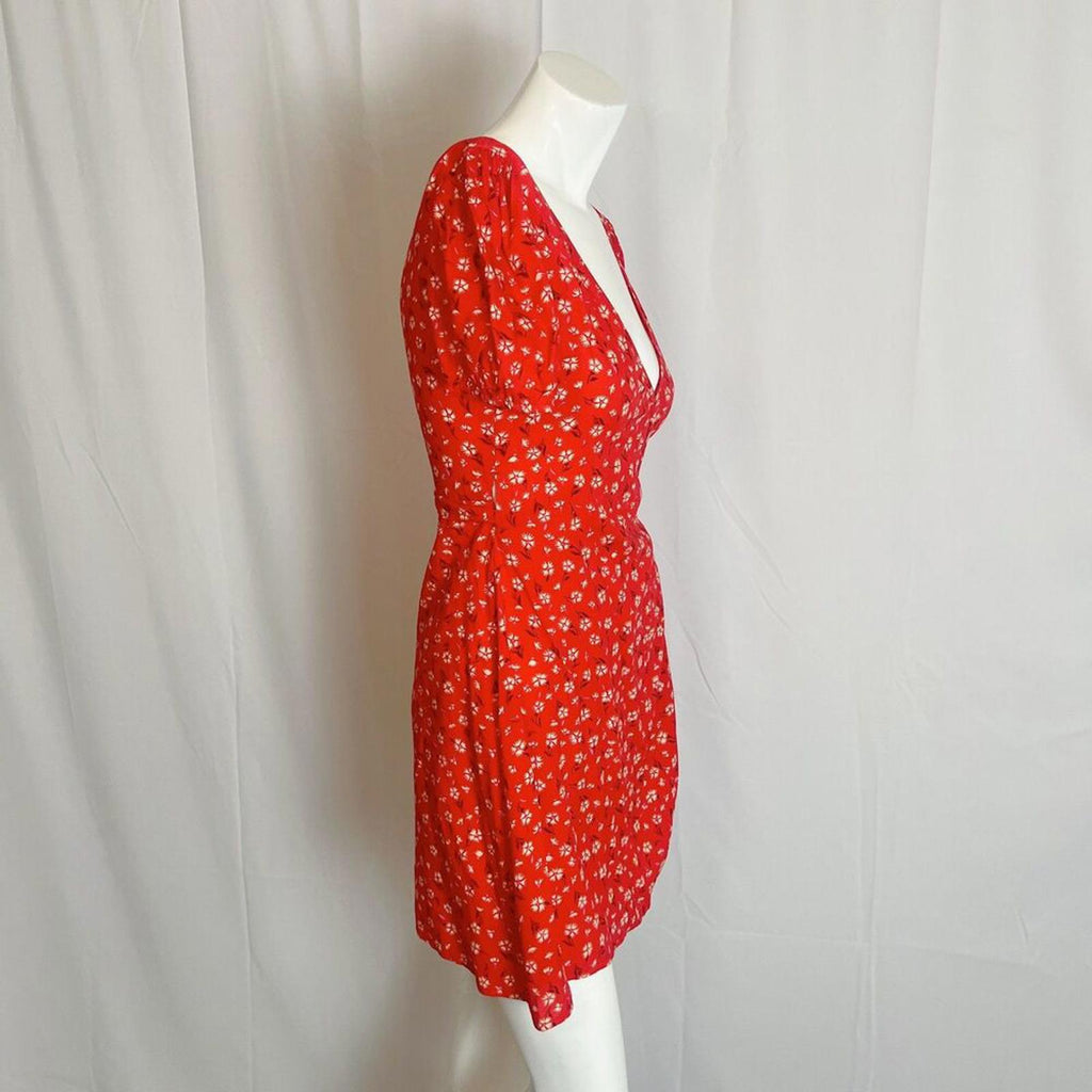 Billabong Women's Hot Tropix Red Floral Wrap Dress Sundress Summer Size S