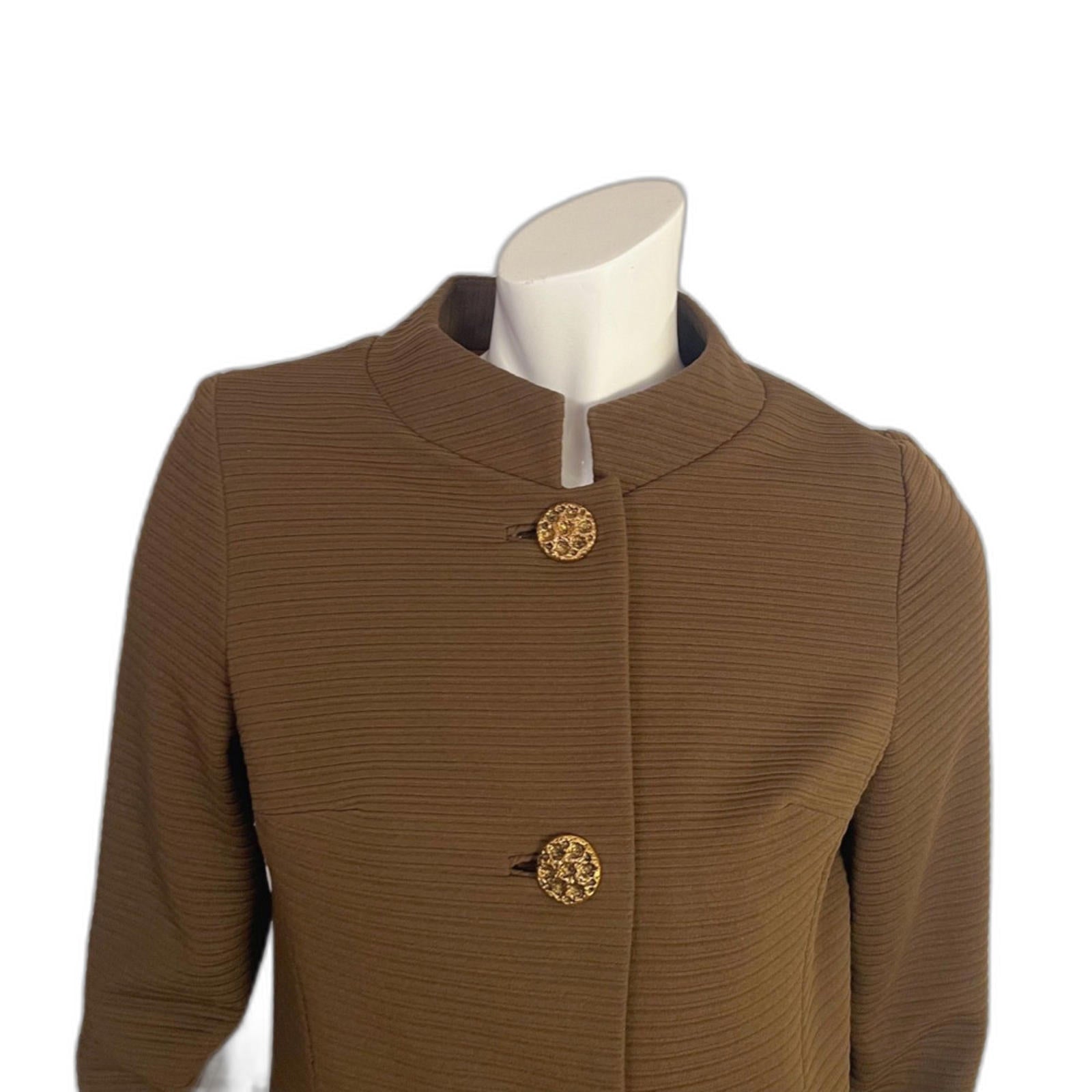 Vintage 1960s Gano Downs Denver Brown Ribbed Jacket Old Money Coat Size 10