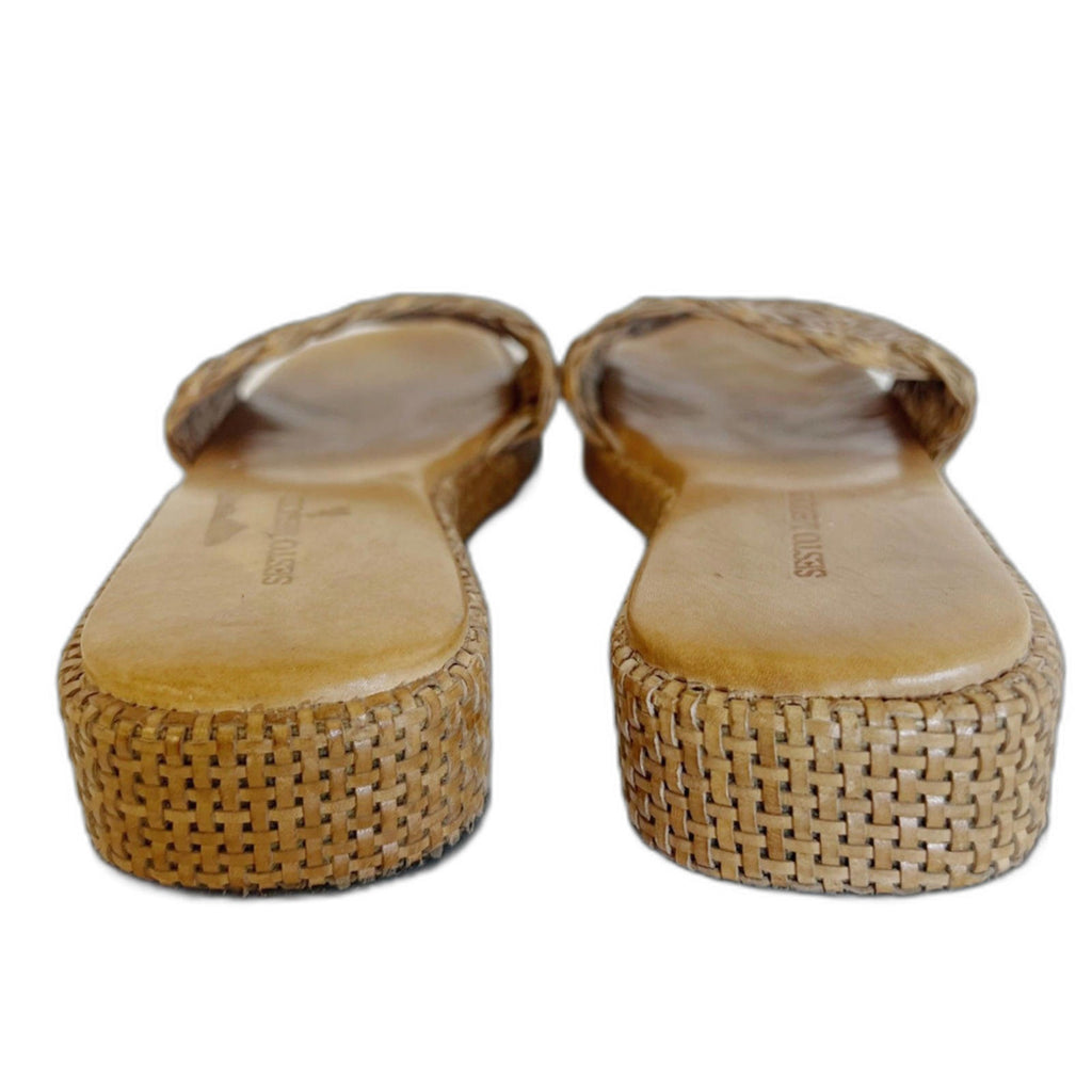 Sesto Meucci Tan Leather Platform Sandals Woven Braided Leather Size 8
