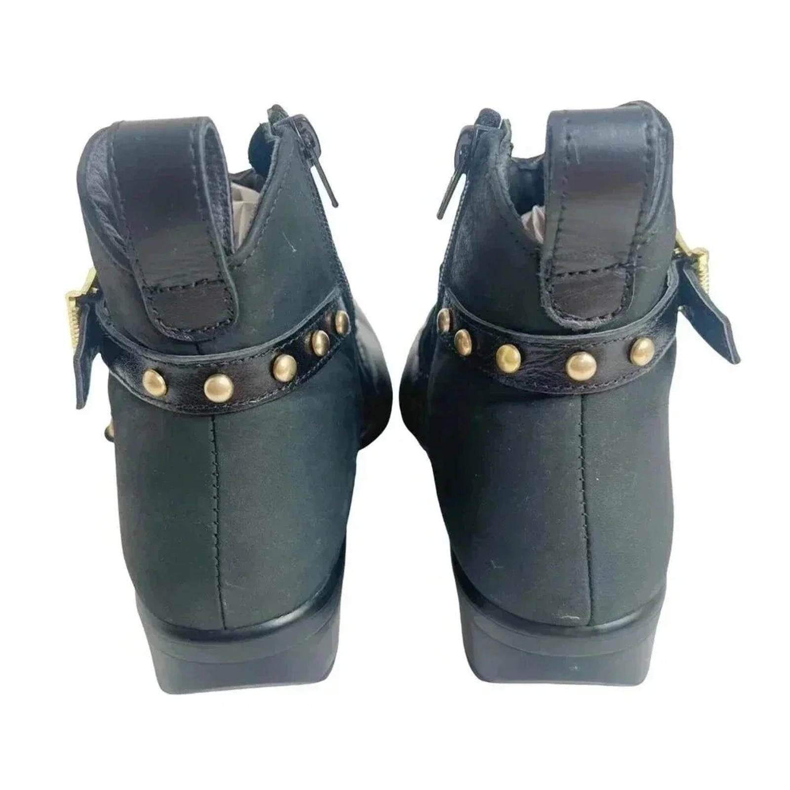 Naot Taku Black Leather Western Boots Gold Studs Aura Collection Size 37
