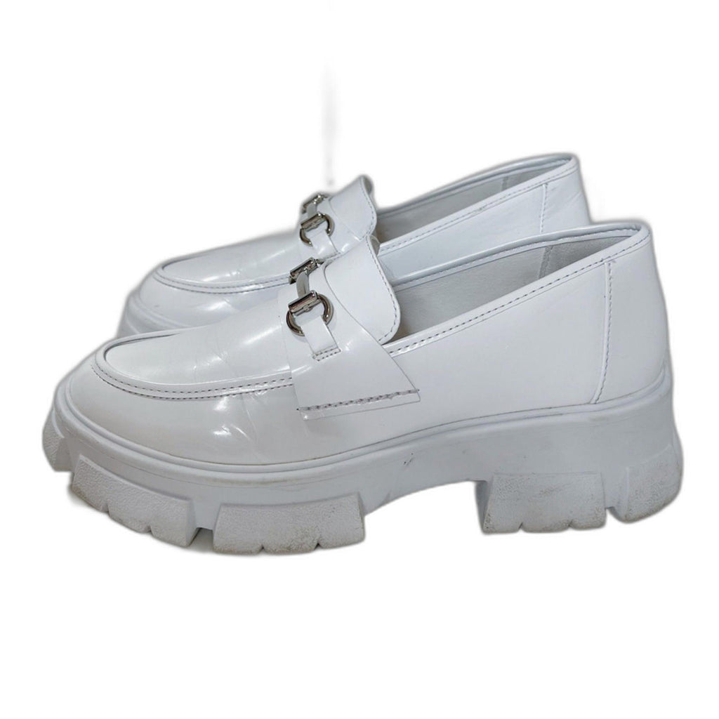Steve Madden Trifecta Loafer White Patent Leather Lug Sole Horsebit Size 10