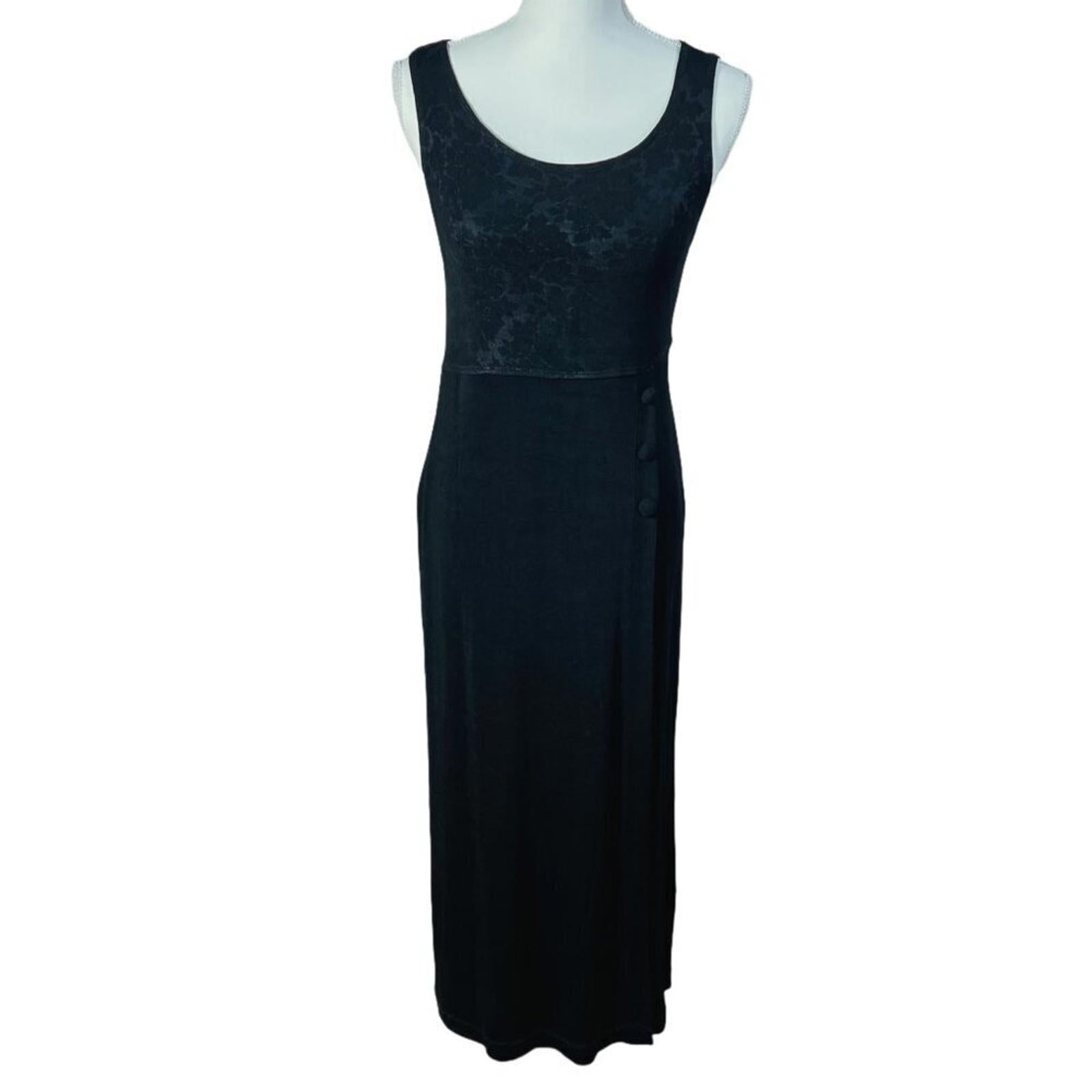 Vintage 90s Carole Little Black Floral Maxi Dress Women's Size 8 Gothic