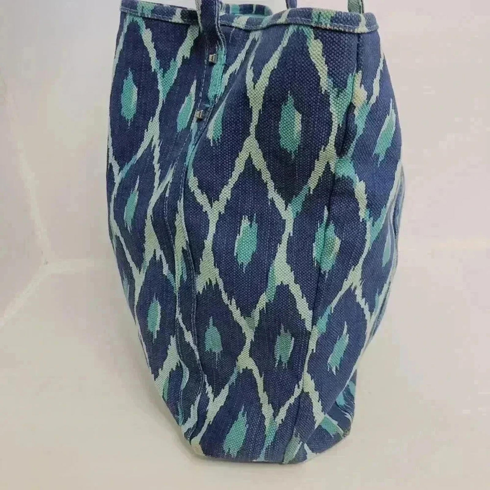 Stella & Dot Blue Diamond Printed Canvas Tote Bag