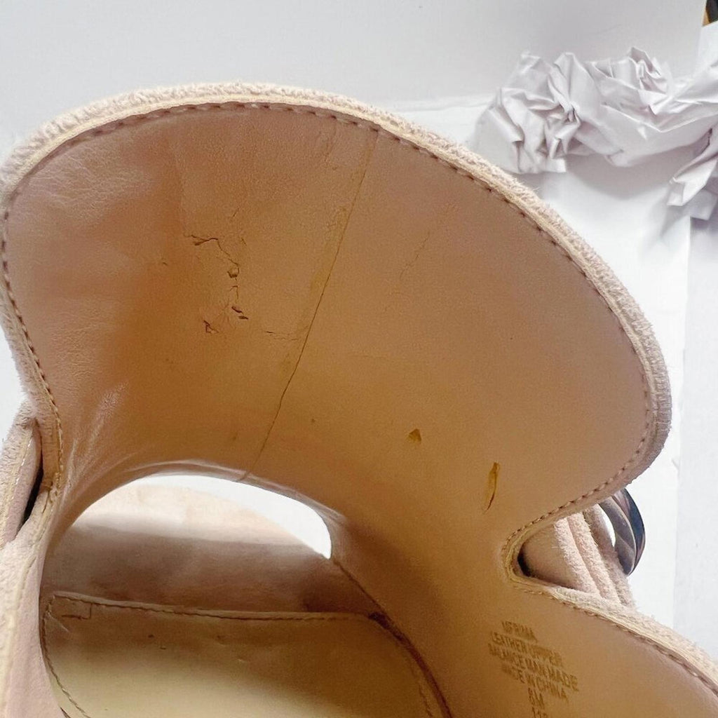 Marc Fisher Rima Tan Blush Suede Sandal Silver Block Heel Mule Slides Size 8