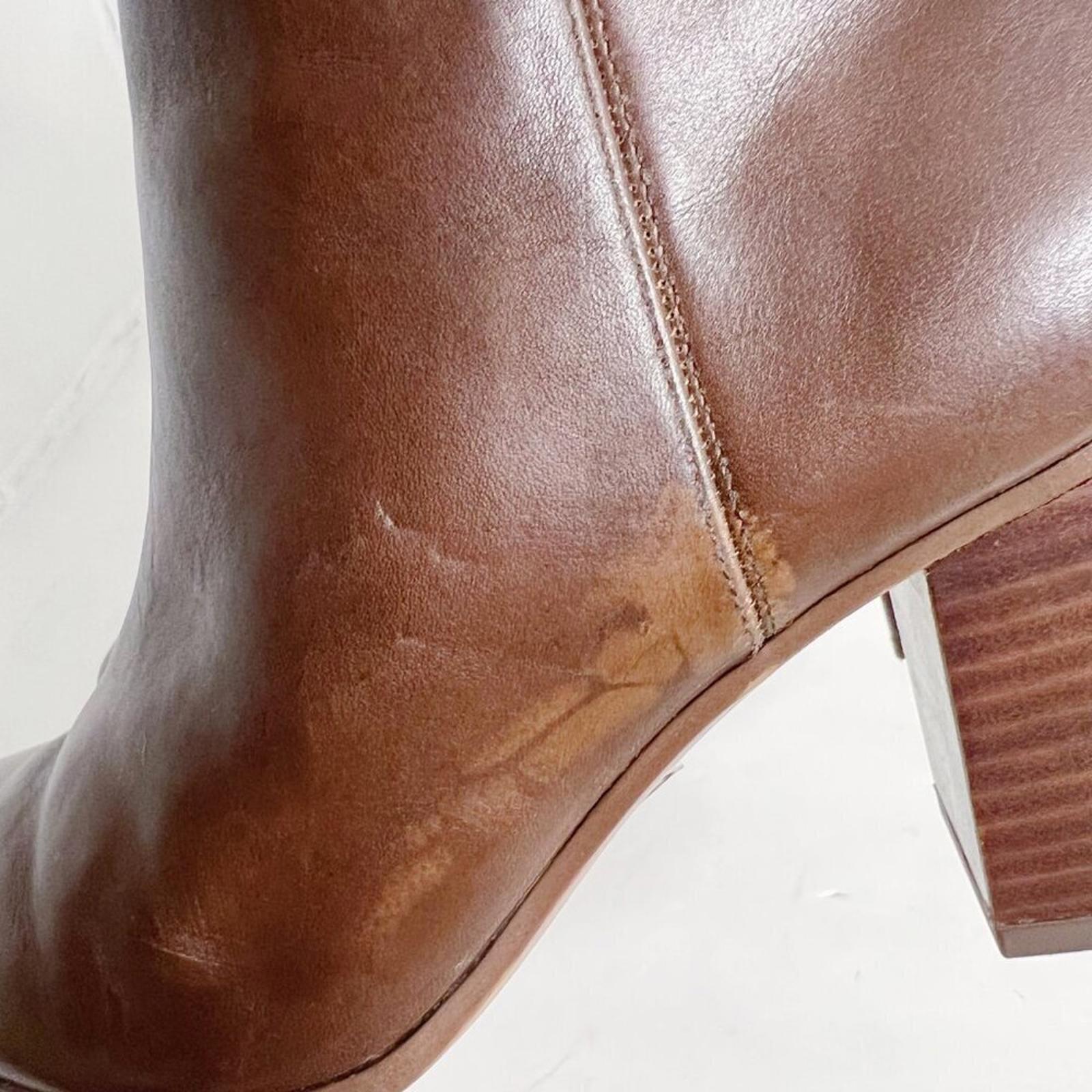 Franco Sarto Ilaria Brown Leather Heeled Booties Boots Women's Size 9.5