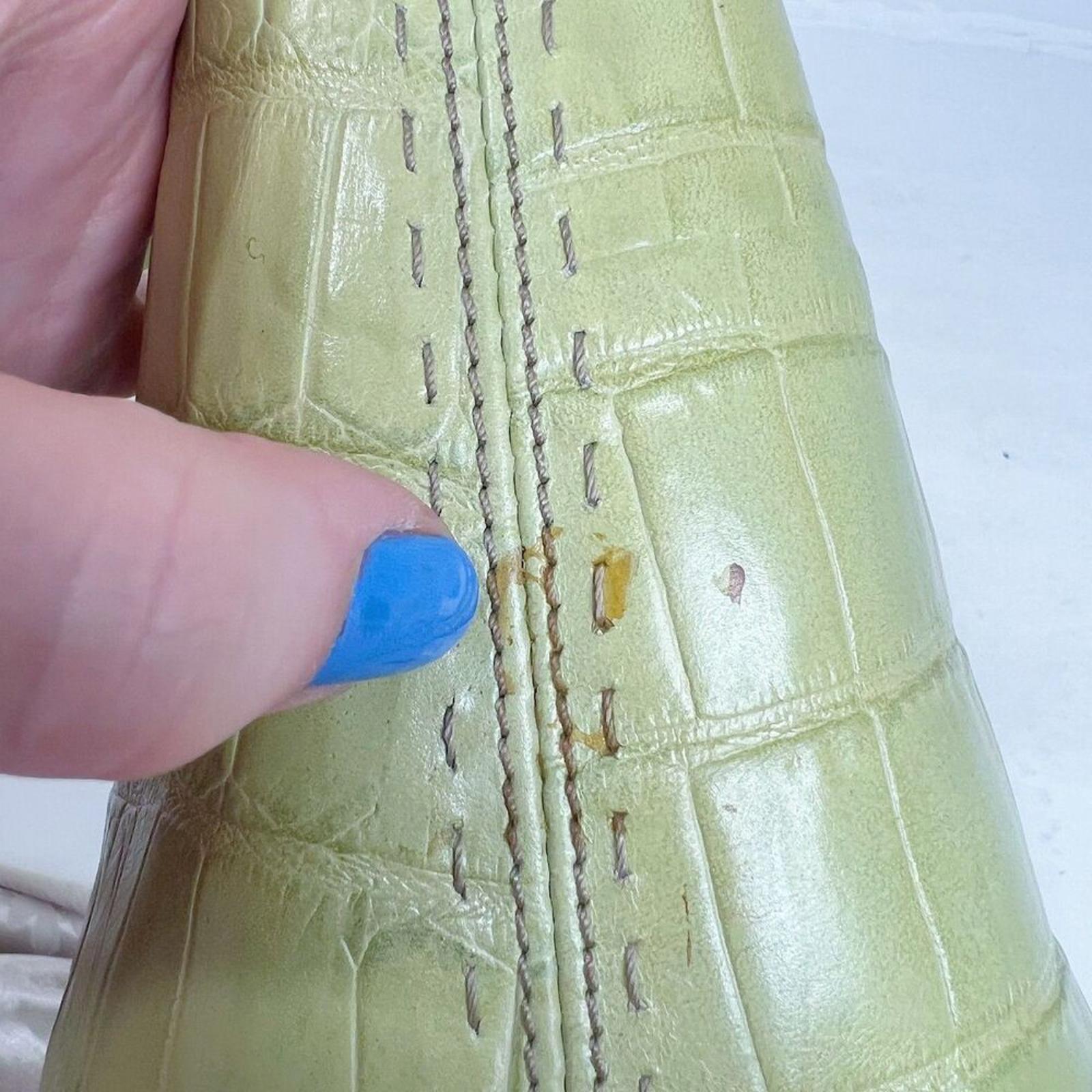 Fossil Green Leather Crocodile Embossed Shoulder Bag Purse Top Handle