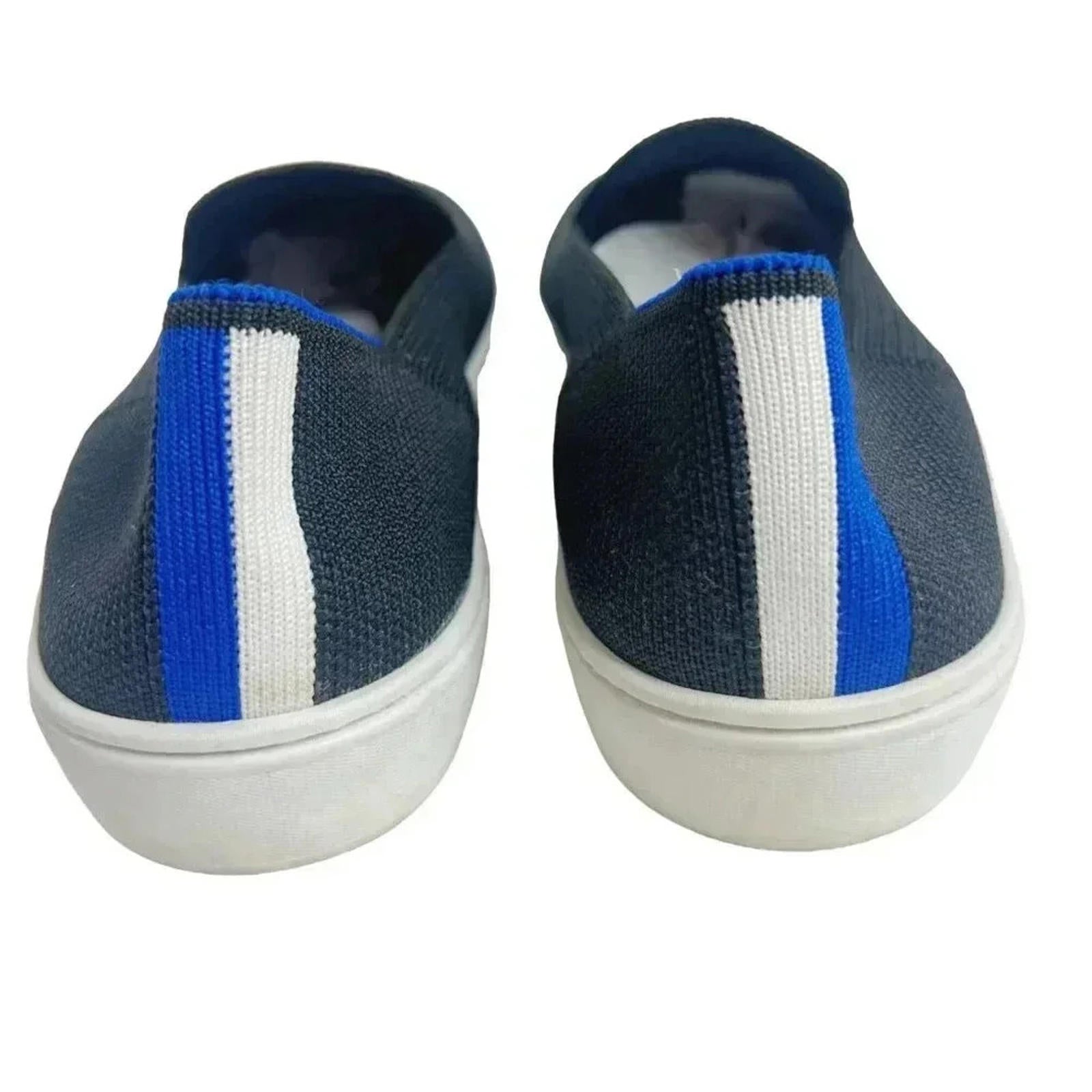 Rothy's Black Blue and White Stripes Slip On Sneakers Size 6