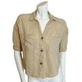Zara 100% Linen Tan Button Up Short Sleeve Shirt Women's Size S