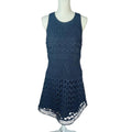 Ann Taylor Navy Blue Laser Cut Out Lace Overlay Formal A Line Dress Size 6
