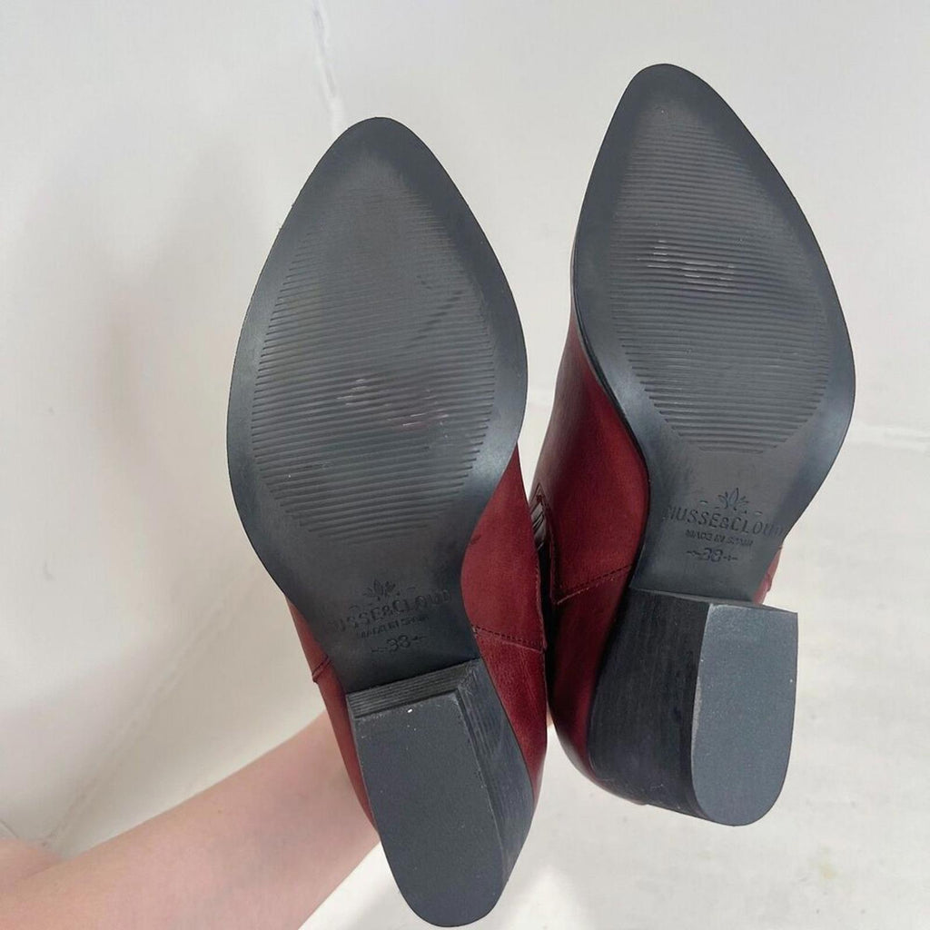 Musse & Cloud Red Leather Pointed Toe Ankle Boot Chelsea Western Size 7 7.5