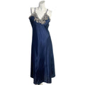 Navy Blue Satin Slip Dress Maxi Dress Silver Lace Women's Size L