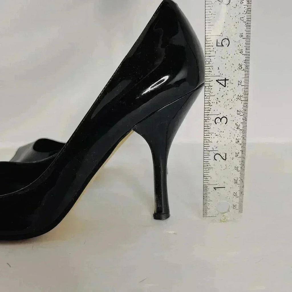 Enzo Angiolini Black Patent Leather Peep Toe Pumps Heels Stilettos Size 8.5