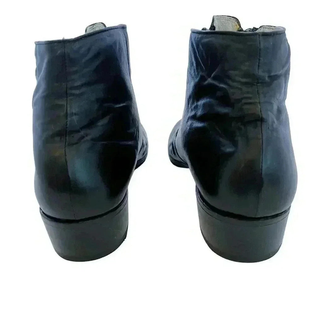 Valentino Vintage Black Leather Booties Ankle Boots Double Zip Women's Siz 5.5