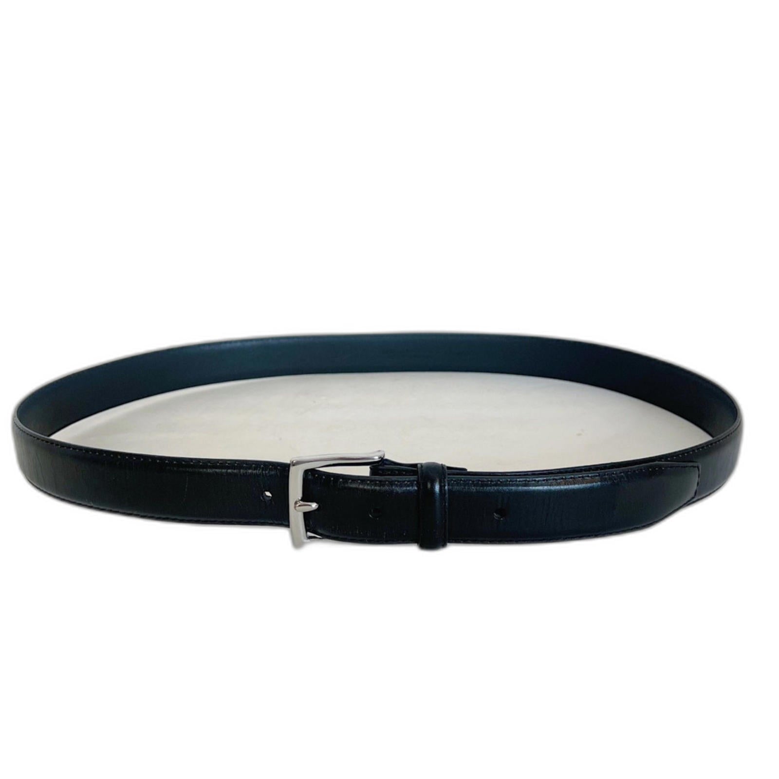 J. Crew Men's Black Leather Belt Silver Buckle Size 38 Casual Formal