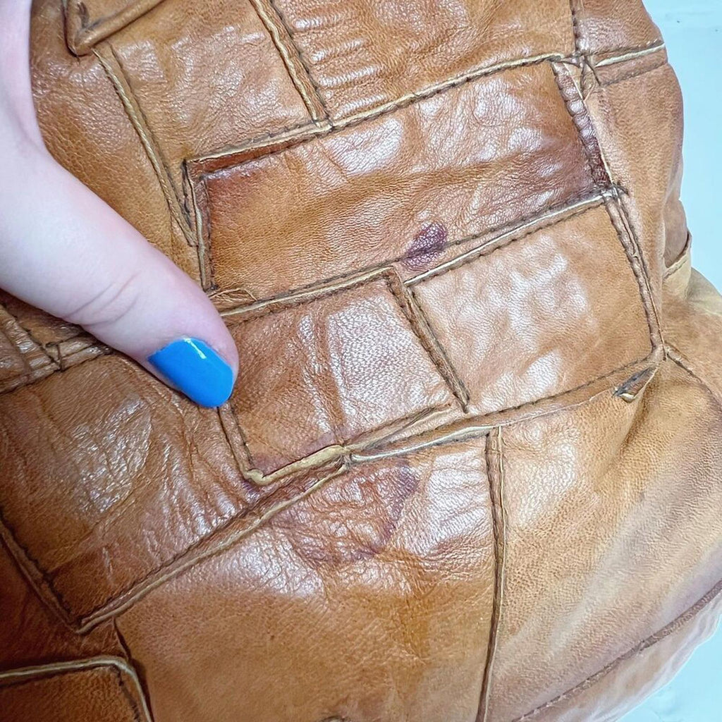 Vintage 70s Brown Leather Patchwork Boho Hippie Festival Shoulder Bag Hobo Bag