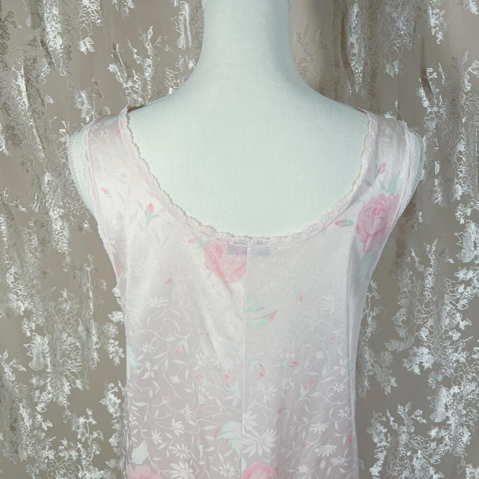 Vintage Vanity Fair Pink Floral Satin Night Gown Lace Coquette Ballerina Size M