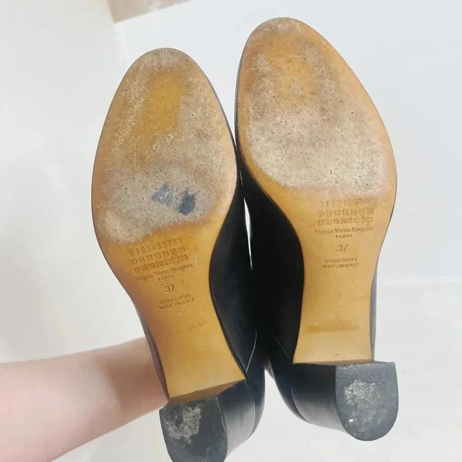 Maison Martin Margiela Paris Black Leather Heeled Booties Size 37 38WU0239