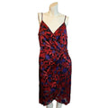 Worthington Red Purple Floral Faux Wrap Midi Dress Women's Size L