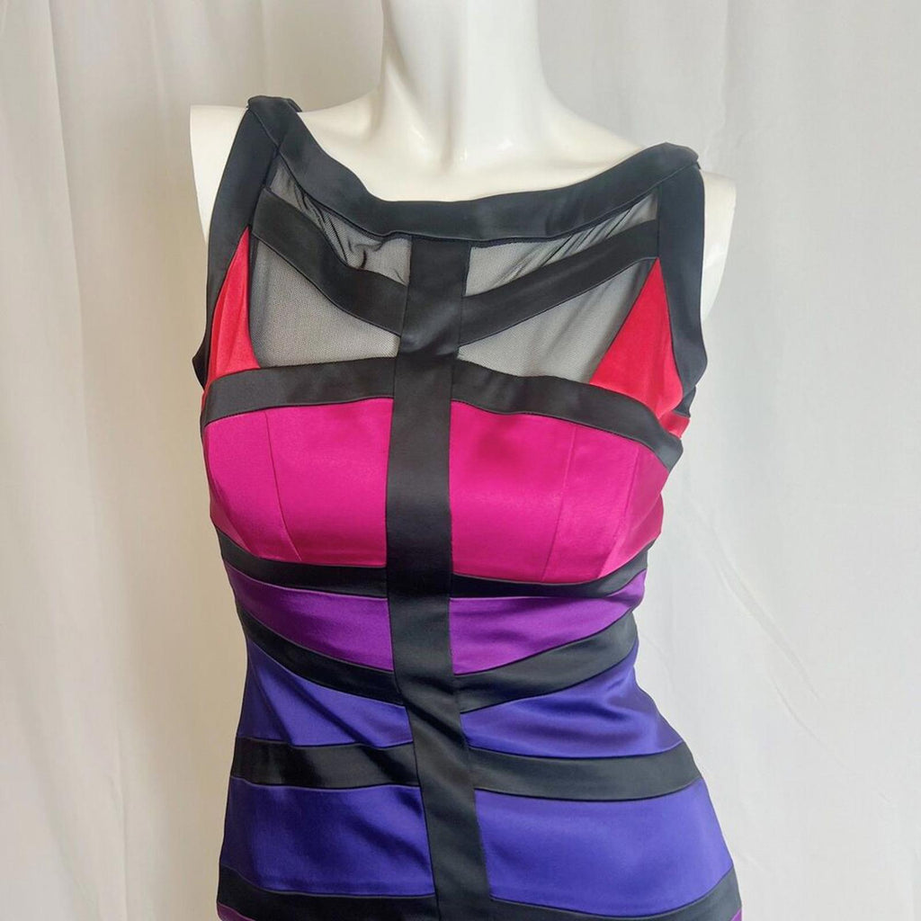y2k Jax Colorblock Sheath Dress Mesh Bodycon Clubbing Women's Size 4