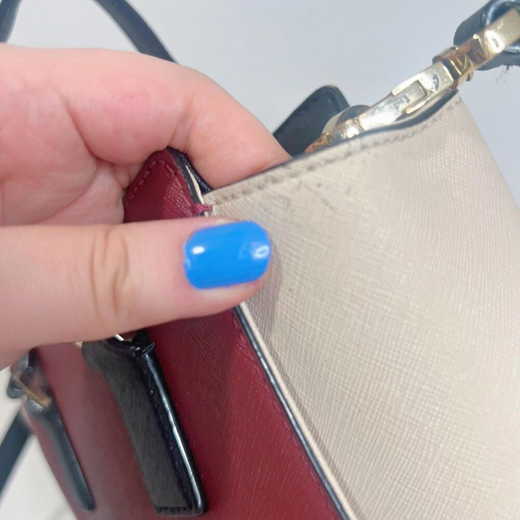Kate Spade Cameron Street Small Hayden Burgundy Cream Leather Structured Handbag