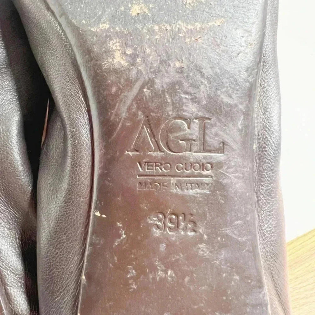 AGL Brown Leather Rounded Toe Heels Heeled Ballet Shoes Size 39.5