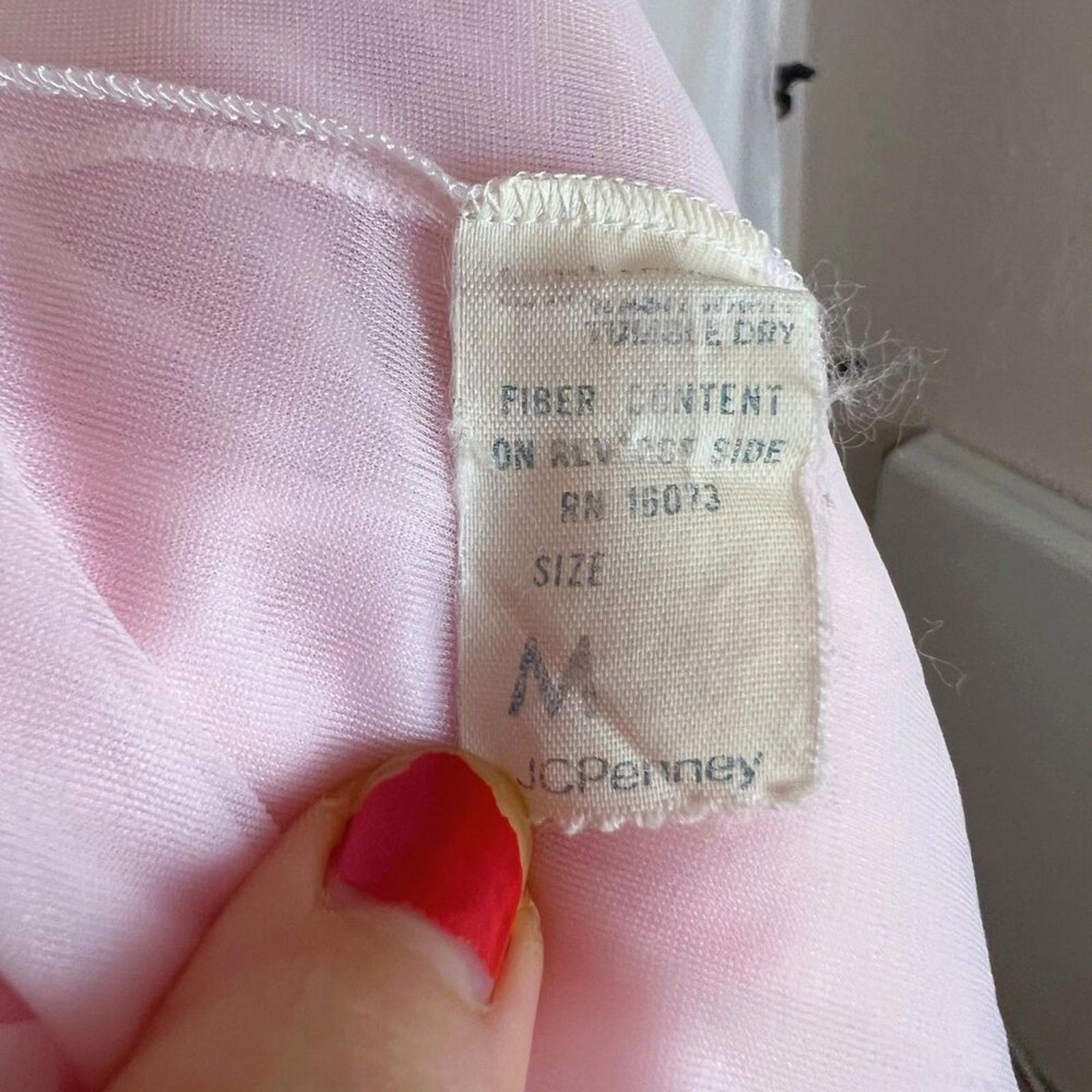 Vintage 1970s Sheer Pink Chiffon Night Gown Lace Details Coquette Size M