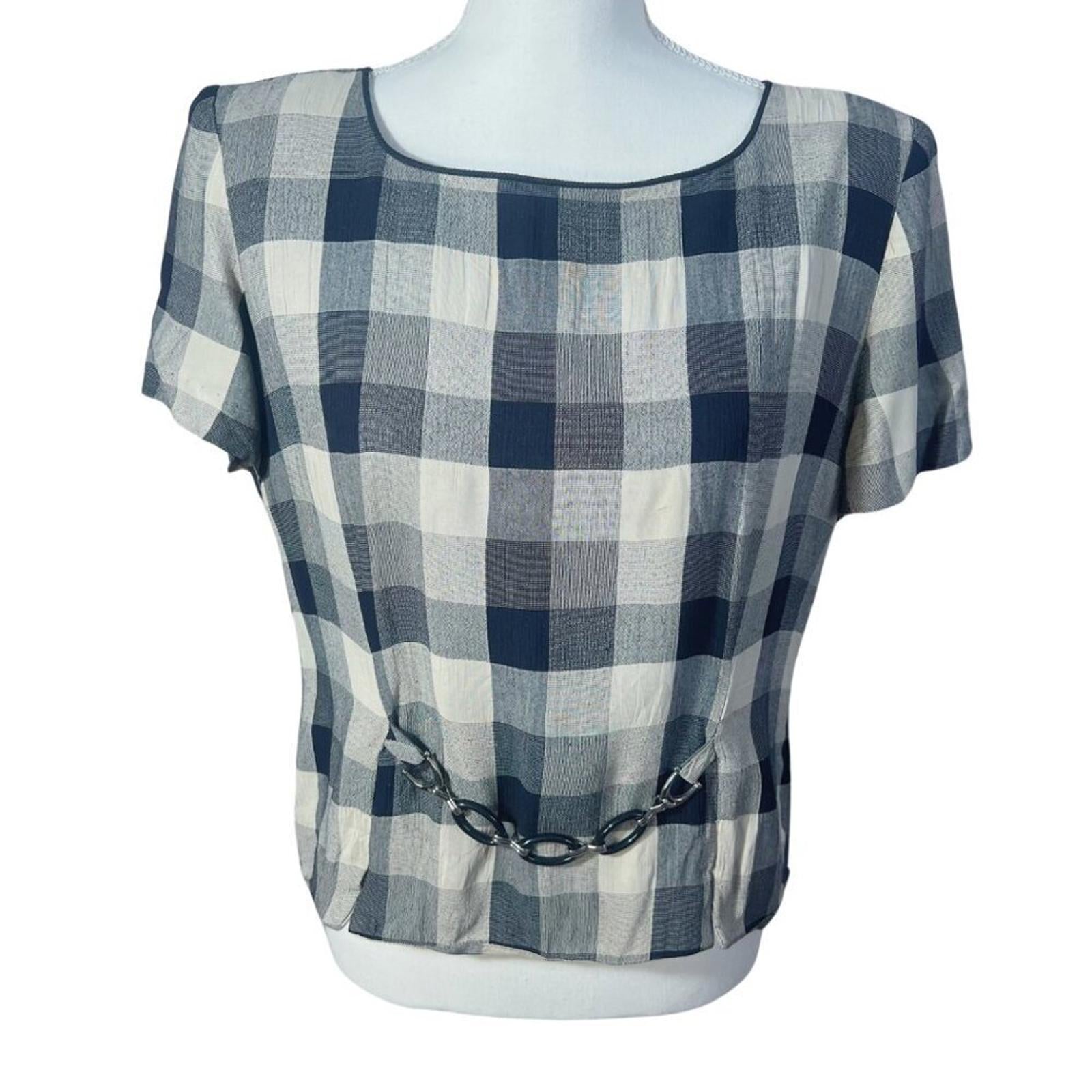 Vintage Jessica Howard Black and White Checkerboard Short Sleeve Blouse Size 14