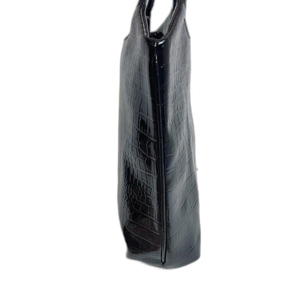 Neiman Marcus 90s Vintage Black Patent Leather Crocodile Shoulder Bag Purse