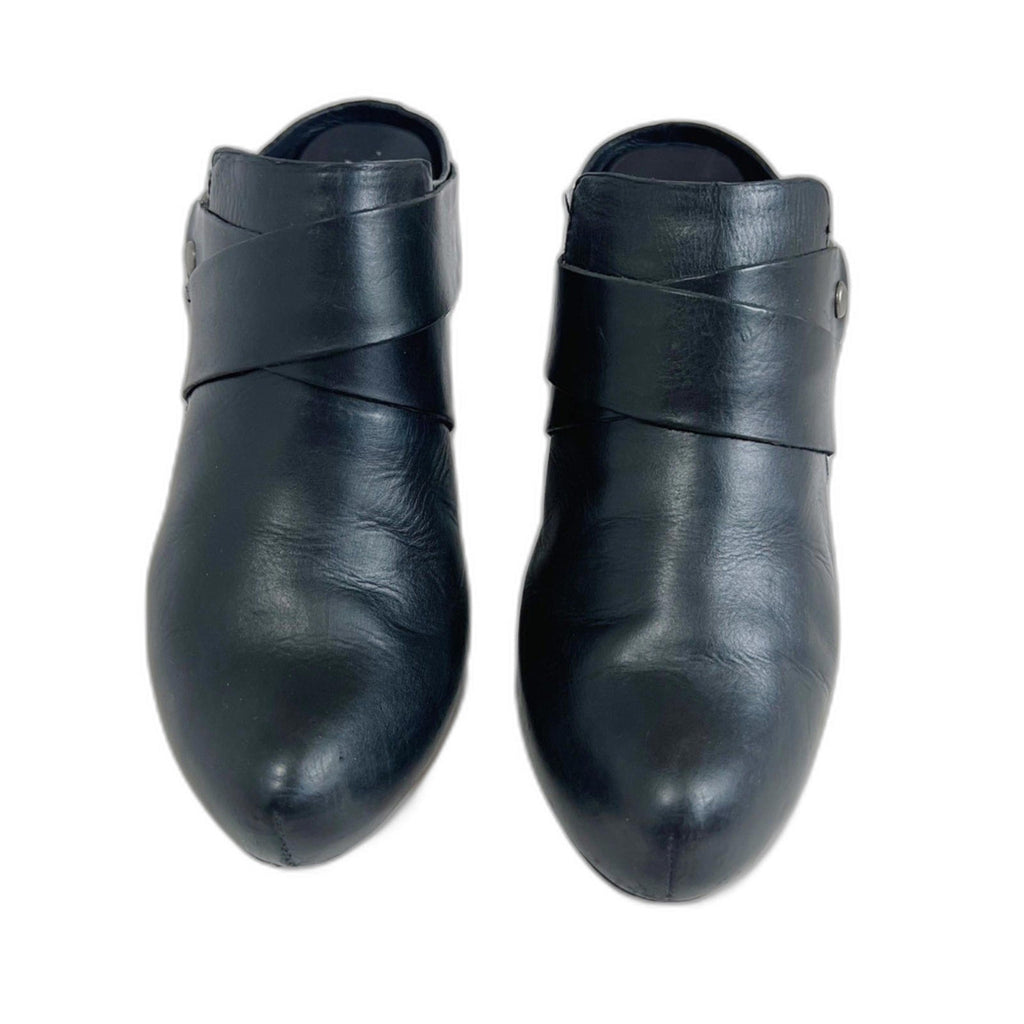 Kork-Ease Courtney Harness Slip On Biker Bootie Mule Black Leather Size 6