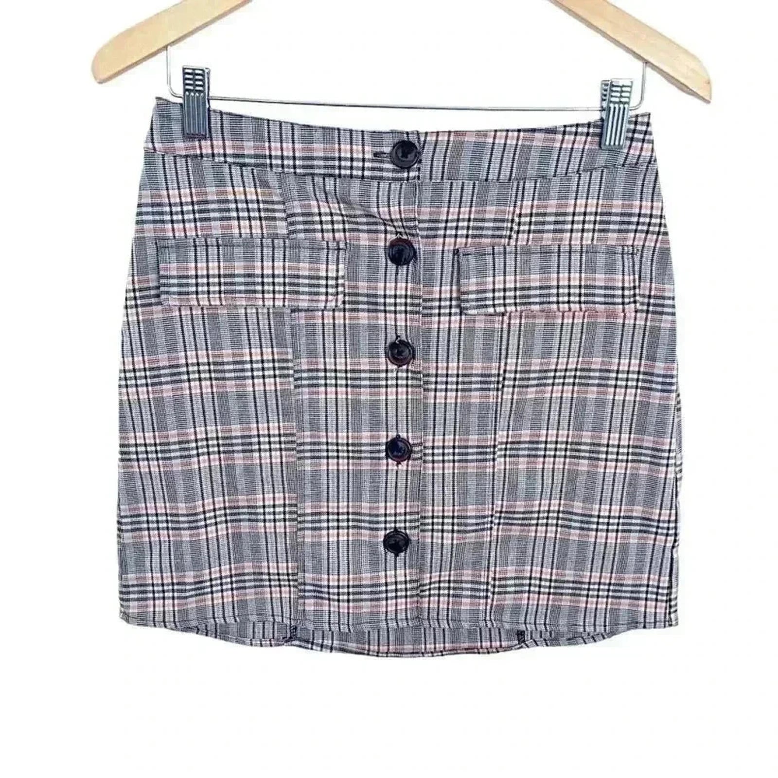 NWOT Urban Outfitters Plaid Button Up Mini Skirt Brown Tan Women's Size S