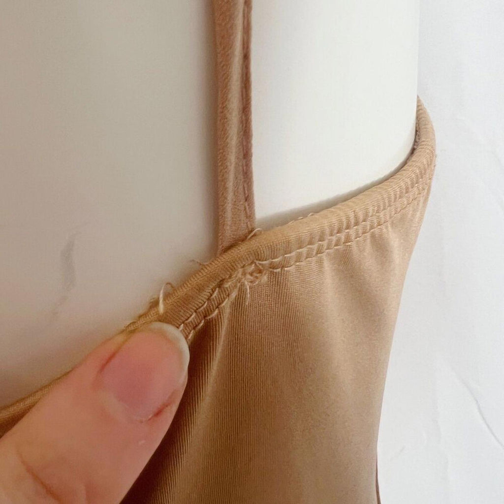 Iris Nude Bodycon Dress Rhinestone Straps Tan Beige Women's Size L