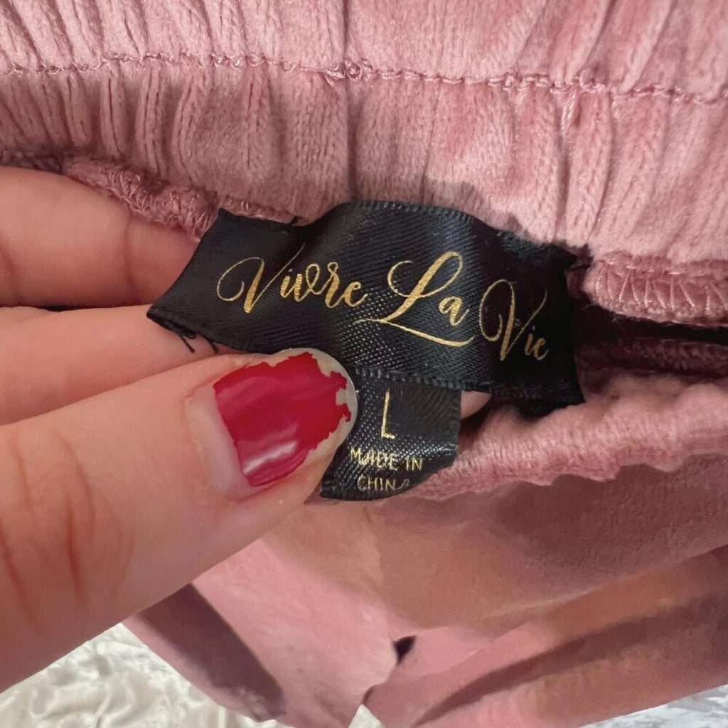 NWT Vivre La Vie Velour Tracksuit Sweatshirt Sweatpants Blush Dusty Rose Size L