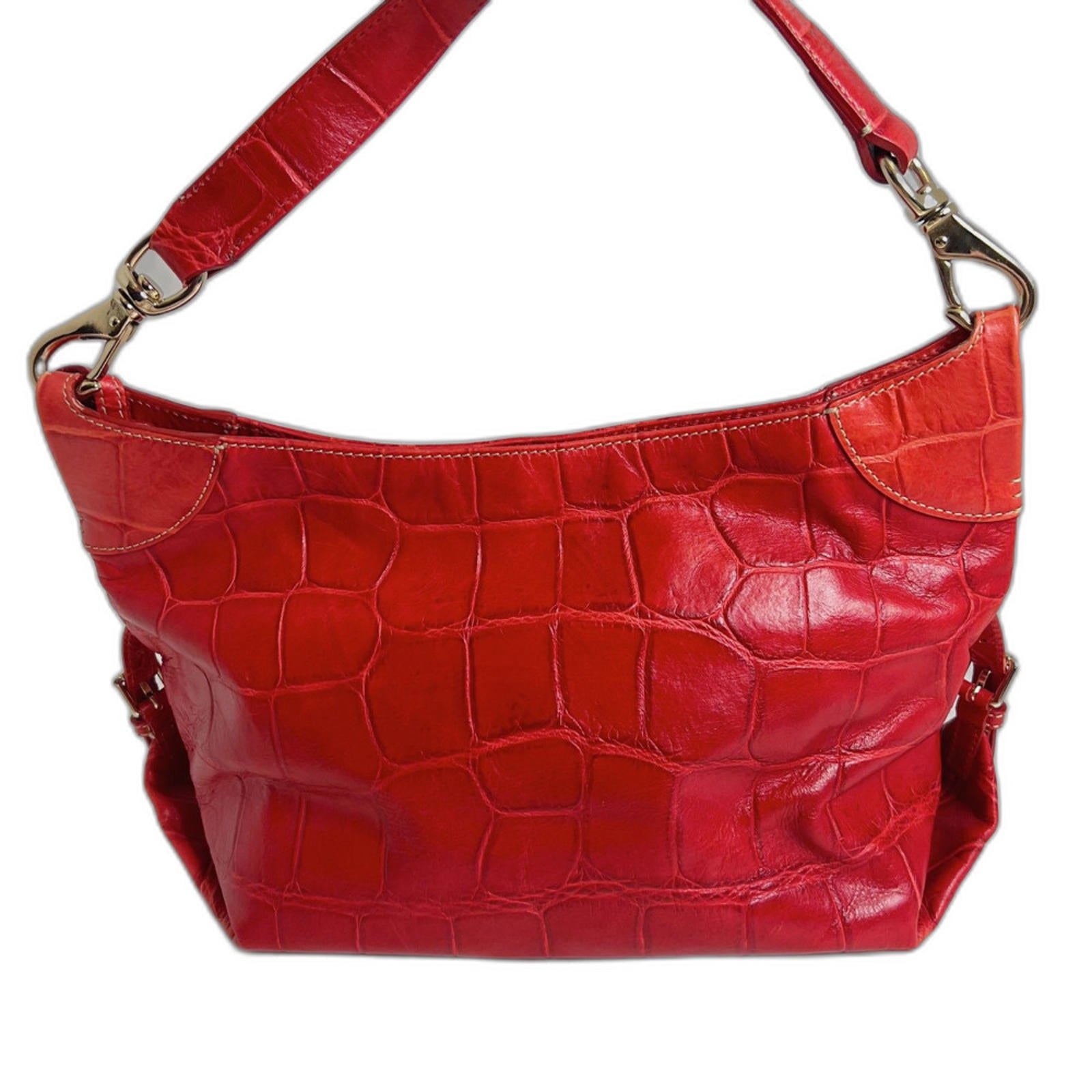 Dooney & Bourke Cinzia Red Crocodile Embossed Leather Shoulder Bag Moto Purse
