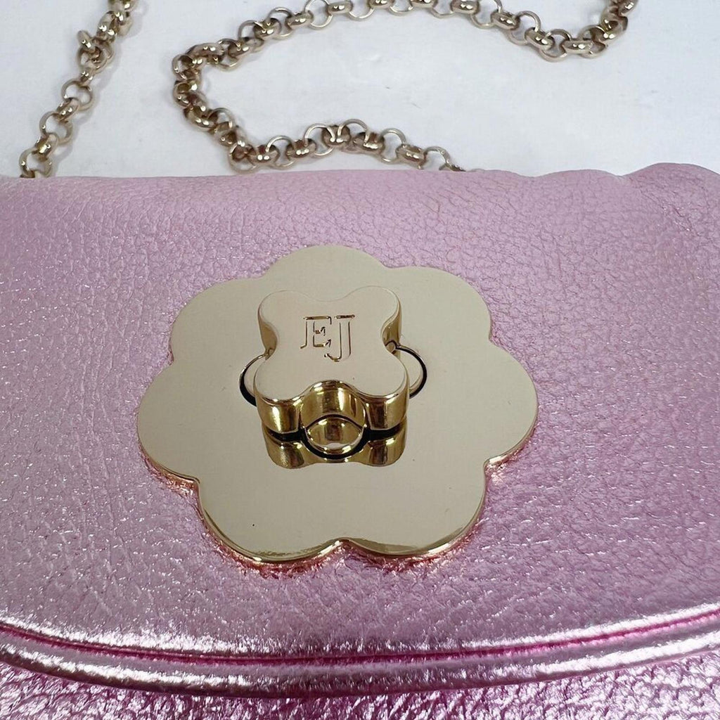 NWOT Eric Javits Pink Metallic Pebbled Leather Crossbody Bag Gold Chain Purse