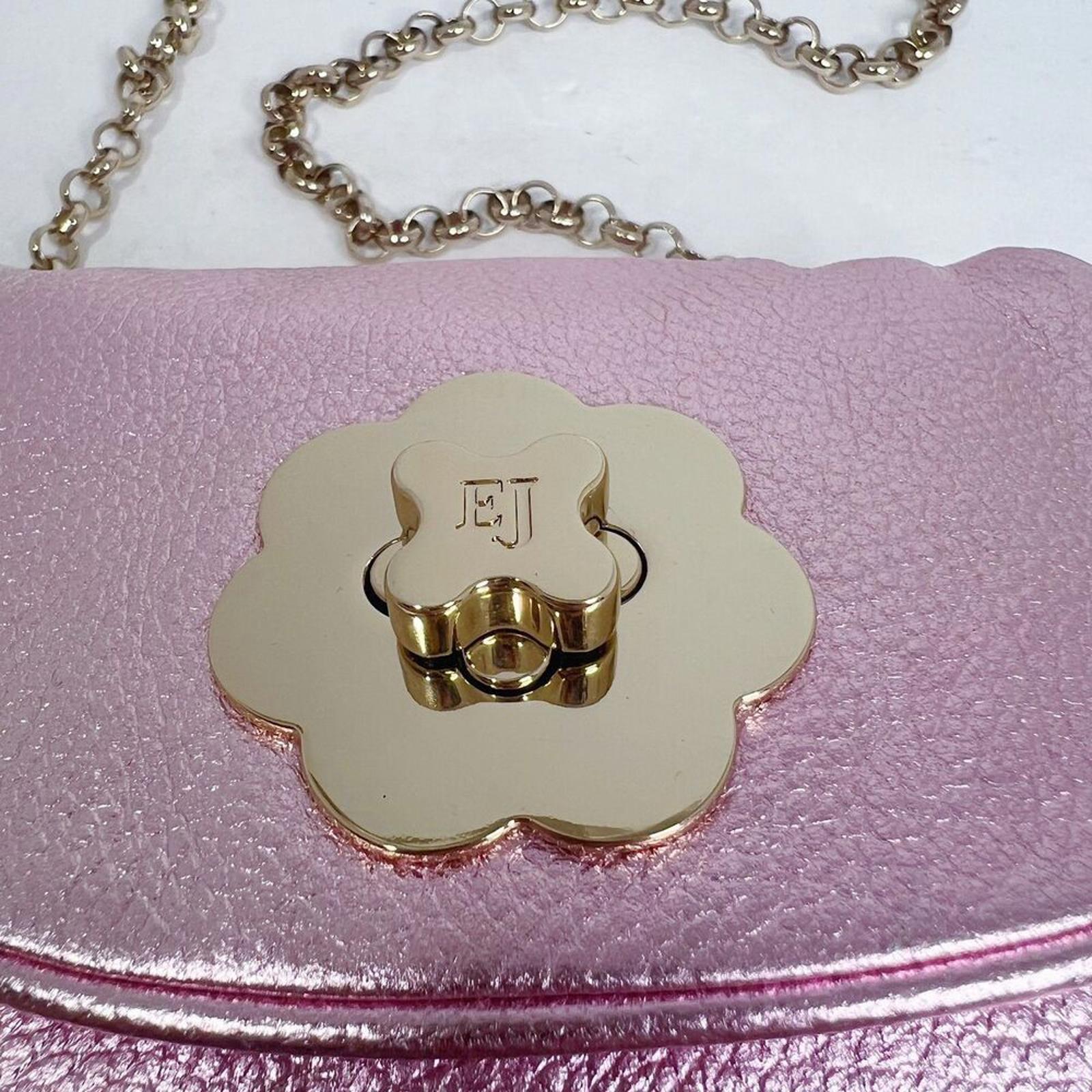 NWOT Eric Javits Pink Metallic Pebbled Leather Crossbody Bag Gold Chain Purse
