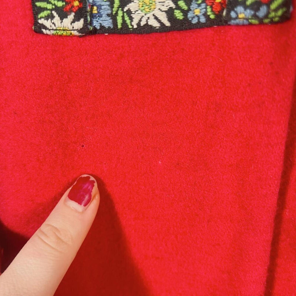 Anthropologie Kimchi & Blue Red Wool Fur Lined Floral Embroidered Jacket Size S