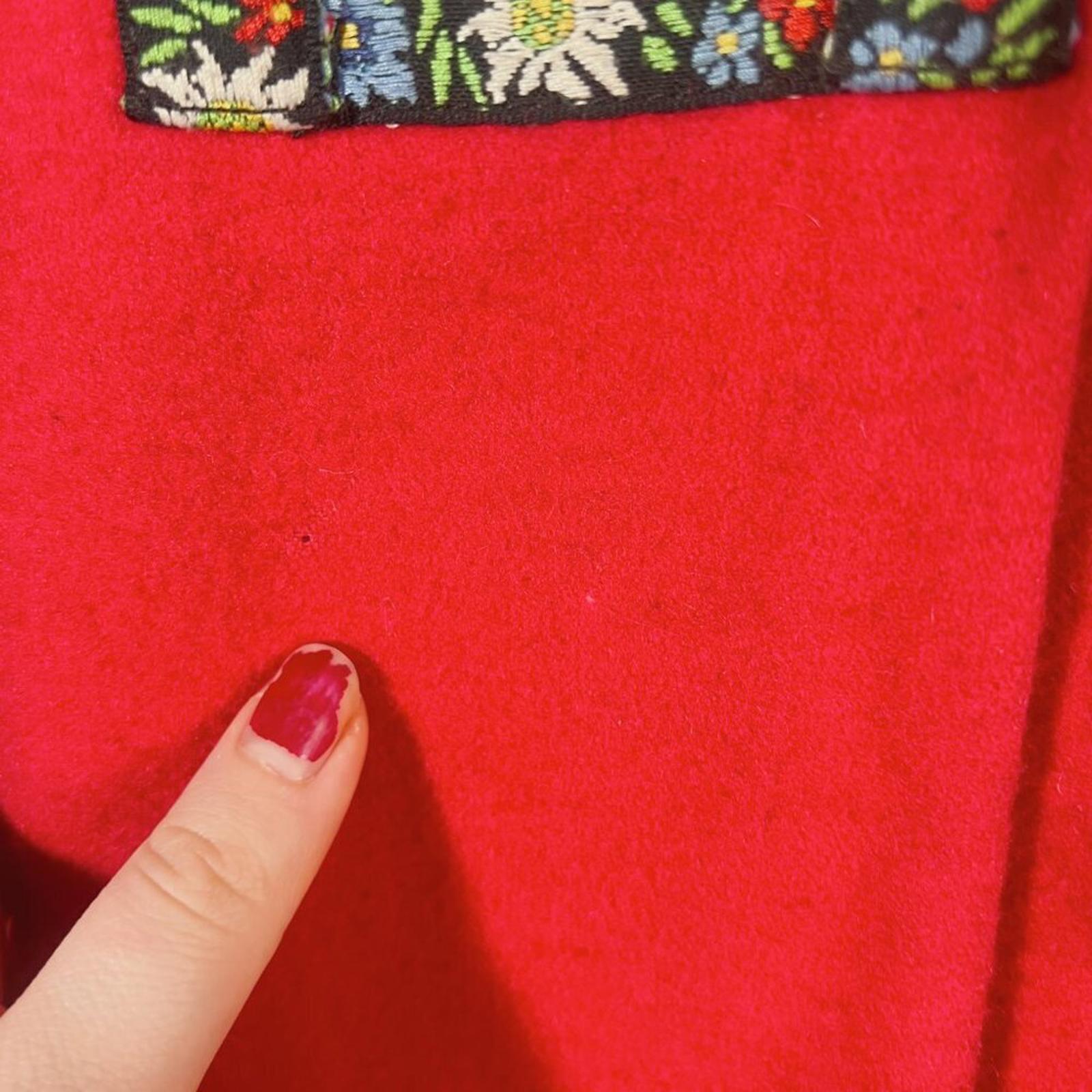 Anthropologie Kimchi & Blue Red Wool Fur Lined Floral Embroidered Jacket Size S