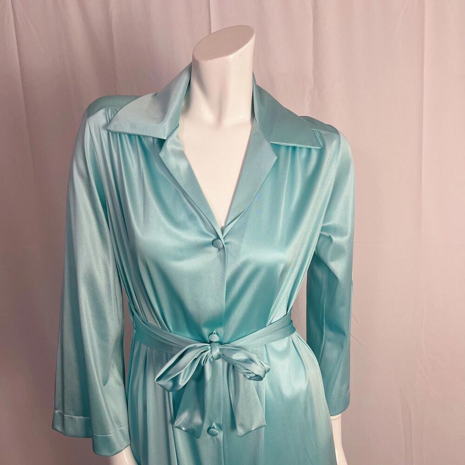 Vintage 1970sVanity Fair Turquoise Nylon Dress Button Up Women's Size 12